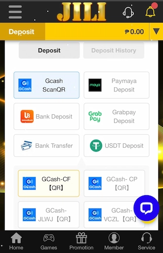 Step 2: select the deposit method using the GCash wallet.