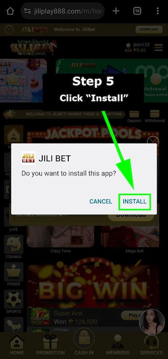 Step 5: Click "INSTALL" on the notification to confirm the installation.